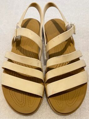 CROCS Cream Strappy Slingback Sandals